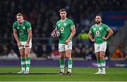 9 March 2024; Jack Crowley, centre, Jamison Gibson-Park, right, and Ciarán Frawley of Ireland during the Guinness Six Nations Rugby Championship match between England and Ireland at Twickenham Stadium in London, England. Photo by David Fitzgerald/Sportsfile