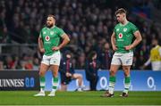 9 March 2024; Jack Crowley, right, and Jamison Gibson-Park of Ireland during the Guinness Six Nations Rugby Championship match between England and Ireland at Twickenham Stadium in London, England. Photo by David Fitzgerald/Sportsfile