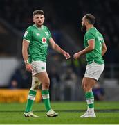 9 March 2024; Hugo Keenan, left, and Jamison Gibson-Park of Ireland during the Guinness Six Nations Rugby Championship match between England and Ireland at Twickenham Stadium in London, England. Photo by David Fitzgerald/Sportsfile