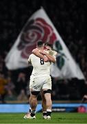 9 March 2024; Theo Dan and Ben Earl of England after their side's victory in the Guinness Six Nations Rugby Championship match between England and Ireland at Twickenham Stadium in London, England. Photo by Harry Murphy/Sportsfile