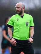 9 March 2024; Referee Daryl Carolan during the SSE Airtricity Women's Premier Division match between DLR Waves and Shamrock Rovers at UCD Bowl in Belfield, Dublin. Photo by Tyler Miller/Sportsfile