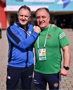 10 March 2024; USA coach Billy Walsh, left, and Ireland coach Zaur Antia during day eight at the Paris 2024 Olympic Boxing Qualification Tournament at E-Work Arena in Busto Arsizio, Italy. Photo by Ben McShane/Sportsfile