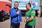 10 March 2024; USA coach Billy Walsh, left, and Ireland coach Zaur Antia during day eight at the Paris 2024 Olympic Boxing Qualification Tournament at E-Work Arena in Busto Arsizio, Italy. Photo by Ben McShane/Sportsfile