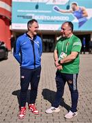 10 March 2024; USA coach Billy Walsh, left, and Ireland coach Zaur Antia during day eight at the Paris 2024 Olympic Boxing Qualification Tournament at E-Work Arena in Busto Arsizio, Italy. Photo by Ben McShane/Sportsfile