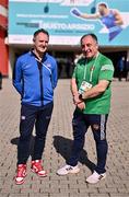 10 March 2024; USA coach Billy Walsh, left, and Ireland coach Zaur Antia during day eight at the Paris 2024 Olympic Boxing Qualification Tournament at E-Work Arena in Busto Arsizio, Italy. Photo by Ben McShane/Sportsfile