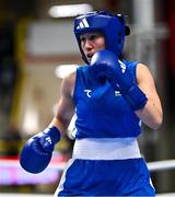 10 March 2024; Sabrina Bobokulva of Uzbekistan during their Women's 50kg Round of 16 bout against Daina Moorehouse of Ireland during day eight at the Paris 2024 Olympic Boxing Qualification Tournament at E-Work Arena in Busto Arsizio, Italy. Photo by Ben McShane/Sportsfile