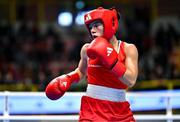 10 March 2024; Daina Moorehouse of Ireland during their Women's 50kg Round of 16 bout against Sabrina Bobokulva of Uzbekistan during day eight at the Paris 2024 Olympic Boxing Qualification Tournament at E-Work Arena in Busto Arsizio, Italy. Photo by Ben McShane/Sportsfile