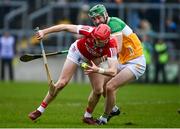 10 March 2024; Alan Connolly of Cork in action against Ben Coneely of Offaly during the Allianz Hurling League Division 1 Group A match between Offaly and Cork at Glenisk O'Connor Park in Tullamore, Offaly. Photo by Tyler Miller/Sportsfile