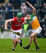 10 March 2024; Seamus Harnedy of Cork breaks clear from Cathal King of Offaly during the Allianz Hurling League Division 1 Group A match between Offaly and Cork at Glenisk O'Connor Park in Tullamore, Offaly. Photo by Tyler Miller/Sportsfile