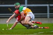 10 March 2024; Alan Connolly of Cork battles for possession against Ben Coneely of Offaly during the Allianz Hurling League Division 1 Group A match between Offaly and Cork at Glenisk O'Connor Park in Tullamore, Offaly. Photo by Tyler Miller/Sportsfile