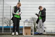 10 March 2024; Programme sellers Cormac Silke, left, and Gavin Healy, from Dungarvan, Waterford, before the Allianz Hurling League Division 1 Group A match between Waterford and Wexford at Walsh Park in Waterford. Photo by Seb Daly/Sportsfile