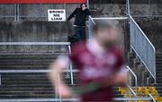 10 March 2024; Galway supporter James Holohan, from Ballinasloe, makes a request during the Allianz Hurling League Division 1 Group B match between Galway v Dublin at Pearse Stadium in Galway. Photo by Piaras Ó Mídheach/Sportsfile