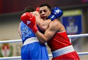 10 March 2024; Kelyn Cassidy of Ireland, right, in action against Rafayel Hovhannisyan of Armenia during their Men's 80kg Round of 16 bout during day eight at the Paris 2024 Olympic Boxing Qualification Tournament at E-Work Arena in Busto Arsizio, Italy. Photo by Ben McShane/Sportsfile