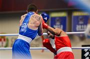 10 March 2024; Kelyn Cassidy of Ireland, right, in action against Rafayel Hovhannisyan of Armenia during their Men's 80kg Round of 16 bout during day eight at the Paris 2024 Olympic Boxing Qualification Tournament at E-Work Arena in Busto Arsizio, Italy. Photo by Ben McShane/Sportsfile
