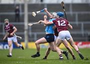 10 March 2024; Conor Donohoe of Dublin in action against Gavin Lee and Conor Cooney, 12, of Galway during the Allianz Hurling League Division 1 Group B match between Galway v Dublin at Pearse Stadium in Galway. Photo by Piaras Ó Mídheach/Sportsfile