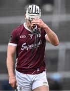 10 March 2024; Daithí Burke of Galway leaves the pitch after he was sent off by referee Johnny Murphy during the Allianz Hurling League Division 1 Group B match between Galway v Dublin at Pearse Stadium in Galway. Photo by Piaras Ó Mídheach/Sportsfile