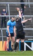 10 March 2024; Ronan Hayes of Dublin is sent off by referee Johnny Murphy during the Allianz Hurling League Division 1 Group B match between Galway v Dublin at Pearse Stadium in Galway. Photo by Piaras Ó Mídheach/Sportsfile
