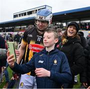10 March 2024; TJ Reid of Kilkenny with supporters after the Allianz Hurling League Division 1 Group A match between Clare and Kilkenny at Cusack Park in Ennis, Clare. Photo by Ray McManus/Sportsfile