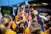 9 March 2024; DCU Dochas Éireann captain Emma Duggan and her teammates celebrate with the cup after the 2024 Ladies HEC O’Connor Cup final match between Dublin City University Dóchas Éireann and University College Cork at MTU Cork. Photo by Brendan Moran/Sportsfile