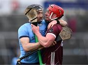 10 March 2024; Ronan Glennon of Galway and Seán Gallagher of Dublin tussle during the Allianz Hurling League Division 1 Group B match between Galway v Dublin at Pearse Stadium in Galway. Photo by Piaras Ó Mídheach/Sportsfile