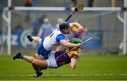 10 March 2024; James Barron of Waterford in action against Richie Lawlor of Wexford during the Allianz Hurling League Division 1 Group A match between Waterford and Wexford at Walsh Park in Waterford. Photo by Seb Daly/Sportsfile