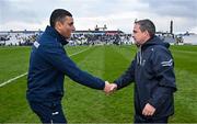 10 March 2024; Wexford manager Keith Rossiter, left, and Waterford manager Davy Fitzgerald shake hands after the Allianz Hurling League Division 1 Group A match between Waterford and Wexford at Walsh Park in Waterford. Photo by Seb Daly/Sportsfile