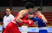 10 March 2024; Soulaimane Samghouli of Morocco, left, in action against Jude Gallagher of Ireland during their Men's 57kg Round of 16 bout during day eight at the Paris 2024 Olympic Boxing Qualification Tournament at E-Work Arena in Busto Arsizio, Italy. Photo by Ben McShane/Sportsfile
