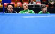 10 March 2024; Ireland coaches, from left, Damian Kennedy, Zaur Antia and James Doyle during day eight at the Paris 2024 Olympic Boxing Qualification Tournament at E-Work Arena in Busto Arsizio, Italy. Photo by Ben McShane/Sportsfile
