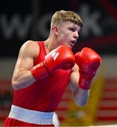 10 March 2024; Owain Harris-Allan of Great Britain during their Men's 57kg Round of 16 bout against Lucas Alexander Fernandez Garcia of Uruguay during day eight at the Paris 2024 Olympic Boxing Qualification Tournament at E-Work Arena in Busto Arsizio, Italy. Photo by Ben McShane/Sportsfile