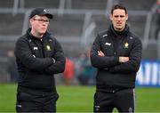 10 March 2024; Clare trainer Shane Hassett and selector Brendan Bugler, right, before the Allianz Hurling League Division 1 Group A match between Clare and Kilkenny at Cusack Park in Ennis, Clare. Photo by Ray McManus/Sportsfile