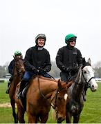 11 March 2024; Danny Mullins on Il Etait Temps, right, and Paul Townend on State Man on the gallops ahead of the Cheltenham Racing Festival at Prestbury Park in Cheltenham, England. Photo by David Fitzgerald/Sportsfile