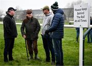 11 March 2024; Horse owner JP McManus, second from left, with, from left, trainer Gordon Elliott, owner Justin Carthy and trainer Gavin Cromwell on the gallops ahead of the Cheltenham Racing Festival at Prestbury Park in Cheltenham, England. Photo by David Fitzgerald/Sportsfile