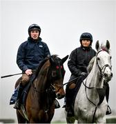 11 March 2024; Jack Kennedy with Firefox, left, and Caitriona Bolger with Coko Beach on the gallops ahead of the Cheltenham Racing Festival at Prestbury Park in Cheltenham, England. Photo by David Fitzgerald/Sportsfile