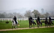 11 March 2024; Caitriona Bolger with Coko Beach, left, and horses from Gordon Elliott's string on the gallops ahead of the Cheltenham Racing Festival at Prestbury Park in Cheltenham, England. Photo by David Fitzgerald/Sportsfile