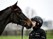 11 March 2024; Jockey Rachael Blackmore with Slade Steel on the gallops ahead of the Cheltenham Racing Festival at Prestbury Park in Cheltenham, England. Photo by Harry Murphy/Sportsfile