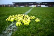 9 March 2024; Sliotars on the pitch for the Antrim warm-up before the Allianz Hurling League Division 1 Group B match between Westmeath and Antrim at TEG Cusack Park in Mullingar, Westmeath. Photo by Piaras Ó Mídheach/Sportsfile