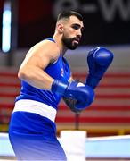 11 March 2024; Alexis Barriere of Canada during their Men's 92kg+ Quarterfinals bout against Djamili-Dani Aboudou Moindze of France during day nine at the Paris 2024 Olympic Boxing Qualification Tournament at E-Work Arena in Busto Arsizio, Italy. Photo by Ben McShane/Sportsfile