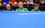 10 March 2024; Ireland coaches, from left, Damian Kennedy, Zaur Antia and James Doyle during day eight at the Paris 2024 Olympic Boxing Qualification Tournament at E-Work Arena in Busto Arsizio, Italy. Photo by Ben McShane/Sportsfile