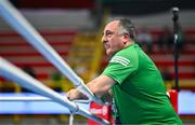 11 March 2024; Ireland coach Zaur Antia during the bout between Grainne Walsh of Ireland and Aneta Rygielska of Poland during the Women's 66kg Quarterfinals bout during day nine at the Paris 2024 Olympic Boxing Qualification Tournament at E-Work Arena in Busto Arsizio, Italy. Photo by Ben McShane/Sportsfile