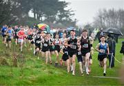 9 March 2024; Odhran McBrearty of St Columbas Stranorlar, Donegal, 700, leads the field in the inter boys 5000m during the 123.ie All Ireland Schools Cross Country Championships at Tymon Park in Tallaght, Dublin. Photo by Sam Barnes/Sportsfile