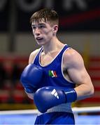 11 March 2024; Jude Gallagher of Ireland during their Men's 57kg Quarterfinals bout against Shukur Ovezov of Turkmenistan during day nine at the Paris 2024 Olympic Boxing Qualification Tournament at E-Work Arena in Busto Arsizio, Italy. Photo by Ben McShane/Sportsfile
