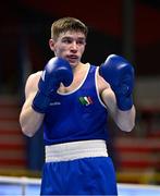 11 March 2024; Jude Gallagher of Ireland during their Men's 57kg Quarterfinals bout against Shukur Ovezov of Turkmenistan during day nine at the Paris 2024 Olympic Boxing Qualification Tournament at E-Work Arena in Busto Arsizio, Italy. Photo by Ben McShane/Sportsfile