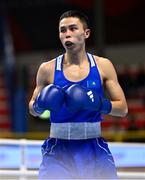 11 March 2024; Saken Bibossinov of Kazakhstan during their Men's 51kg Quarterfinals bout against Kieran MacDonald of Great Britain during day nine at the Paris 2024 Olympic Boxing Qualification Tournament at E-Work Arena in Busto Arsizio, Italy. Photo by Ben McShane/Sportsfile