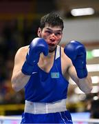 11 March 2024; Nurbek Oralbay of Kazakhstan during their Men's 80kg Quarterfinals bout against Kelyn Cassidy of Ireland during day nine at the Paris 2024 Olympic Boxing Qualification Tournament at E-Work Arena in Busto Arsizio, Italy. Photo by Ben McShane/Sportsfile