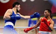 11 March 2024; Nurbek Oralbay of Kazakhstan, left, in action against Kelyn Cassidy of Ireland during their Men's 80kg Quarterfinals bout during day nine at the Paris 2024 Olympic Boxing Qualification Tournament at E-Work Arena in Busto Arsizio, Italy. Photo by Ben McShane/Sportsfile