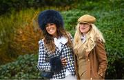 12 March 2024; Racegoers Rebecca Lyons, left, and Abby Whithall prior to racing on day one of the Cheltenham Racing Festival at Prestbury Park in Cheltenham, England. Photo by David Fitzgerald/Sportsfile