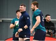 12 March 2024; Peter O’Mahony, left, and Iain Henderson during an Ireland rugby squad training session at the IRFU High Performance Centre at the Sports Ireland Campus in Dublin. Photo by Brendan Moran/Sportsfile