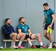 12 March 2024; Stuart McCloskey, left, Iain Henderson and Jacob Stockdale during an Ireland rugby squad training session at the IRFU High Performance Centre at the Sports Ireland Campus in Dublin. Photo by Brendan Moran/Sportsfile