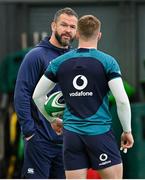 12 March 2024; Head coach Andy Farrell, left, and Jack Crowley during an Ireland rugby squad training session at the IRFU High Performance Centre at the Sports Ireland Campus in Dublin. Photo by Brendan Moran/Sportsfile