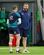 12 March 2024; Head coach Andy Farrell, right, and Jack Crowley during an Ireland rugby squad training session at the IRFU High Performance Centre at the Sports Ireland Campus in Dublin. Photo by Brendan Moran/Sportsfile